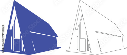 Blue and black chapel silhouettes white