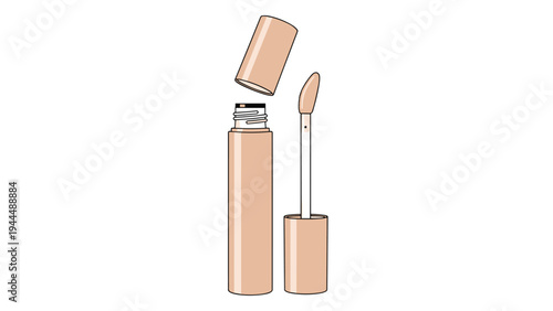 Open liquid cosmetic tube with a sponge applicator wand ideal for lip gloss, concealer, or liquid eyeshadow product visualizations.