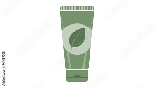Eco-friendly green cosmetic tube featuring a leaf emblem in a circle for representing natural, vegan, and botanical skincare brands.