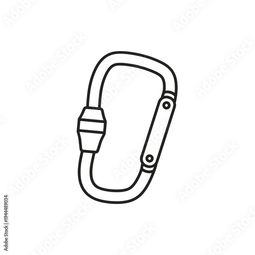 Simple line drawing of a screw gate carabiner on a white background