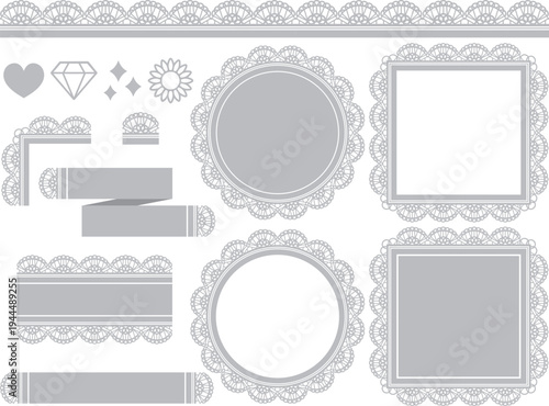 エレガントなレースの装飾とフレームセット　グレー