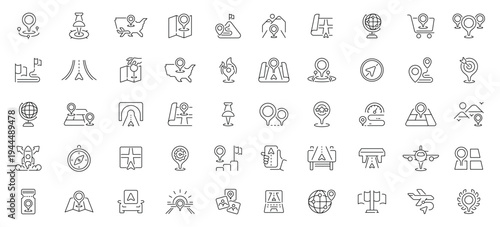 Navigation icons set. editable line icons, map, location and gps symbols