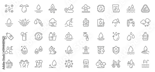 Water conservation icons set. editable line icons, outline, eco-friendly, nature