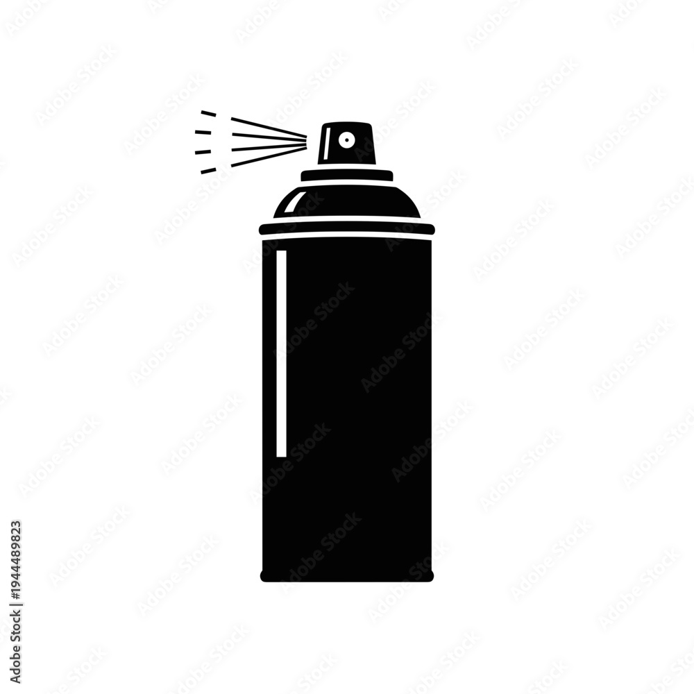 Fototapeta premium Black spray can icon with mist spraying from the nozzle on a white background