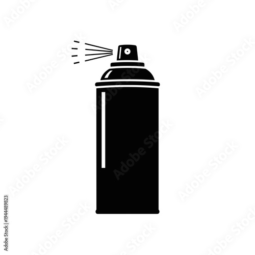 Black spray can icon with mist spraying from the nozzle on a white background