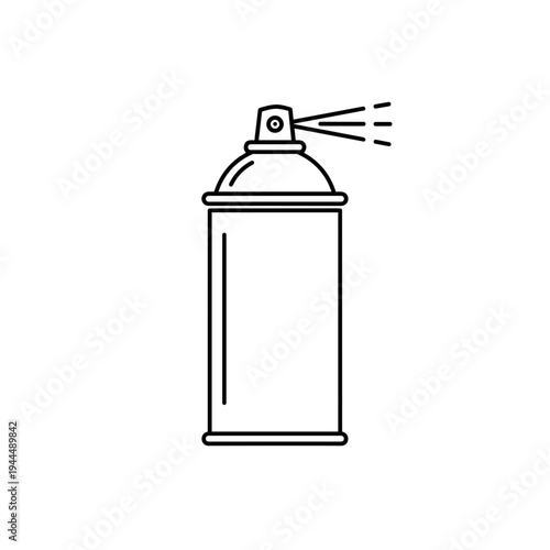 Simple line art illustration of a spray can releasing aerosol mist against a white background