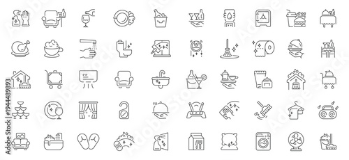 Room service icons set. editable line icons, flat design, hospitality and hotel services