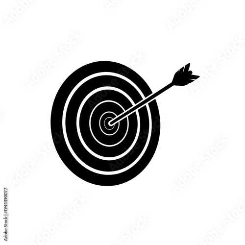 Black and white graphic of an arrow hitting the bullseye on a target