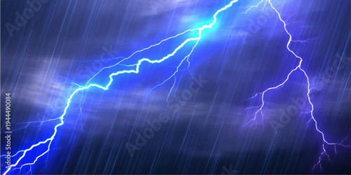 An abstract blue digital monitor displays a medical heartbeat pulse and a finance market growth chart, blending technology and success like lightning in the night sky