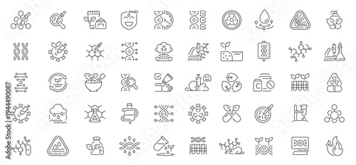 Biological icons set. editable line icons, outline, scientific and molecular symbols