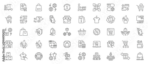 E-commerce icons set. editable line icons for shopping, retail svg graphics