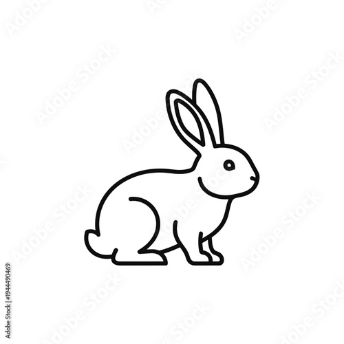 Simple line art illustration of a cute rabbit sitting on a white background