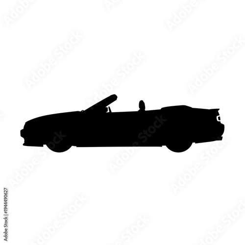 Silhouette of a classic convertible sports car with the top down, isolated on white
