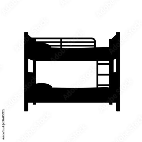 Simple black silhouette of a bunk bed with a pillow on each level