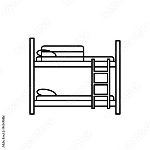 Simple line art illustration of a bunk bed with two mattresses and pillows