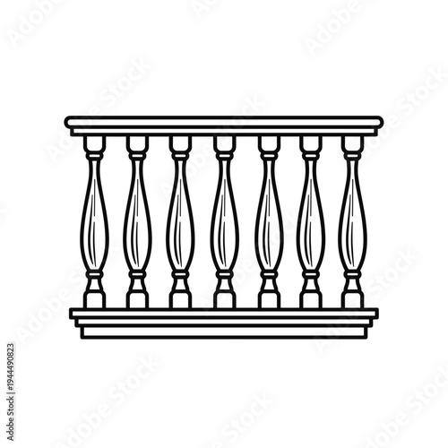 Classic balustrade design with turned spindles and a smooth top rail, isolated on white