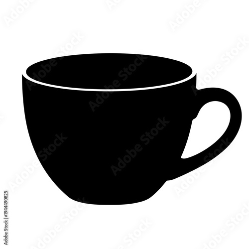 Simple black silhouette of a coffee cup on a white background