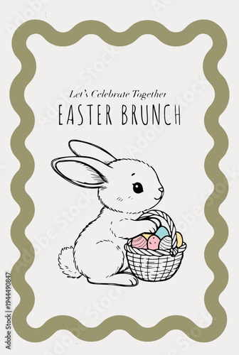 Easter brunch invitation cute bunny basket eggs card