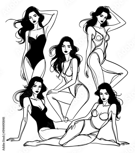 Sensual women in lingerie line art