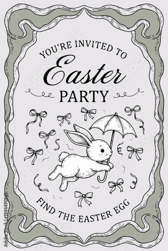 Vintage easter bunny invitation party umbrella bows card