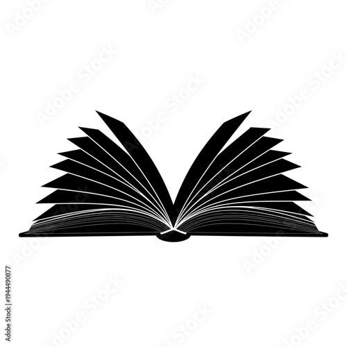 Open book silhouette with pages fanned out, symbolizing knowledge and learning