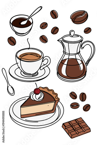 Coffee and dessert doodle set illustration