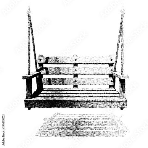 Vintage wooden porch swing with a stippled artistic effect and shadow