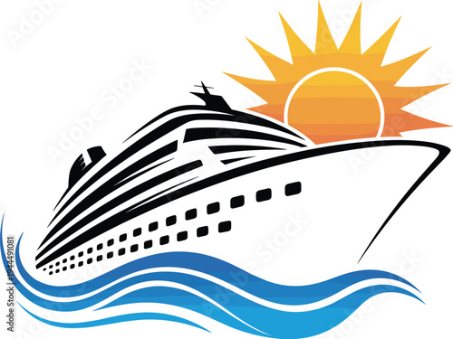 cruise, ship, ocean, travel, tourism, yacht, sea, waves, sunset, vacation, luxury, boat, maritime, transport, vector, illustration, voyage, holiday, nautical, design