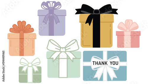 Gift icon set with colorful presents and ribbons for celebrations