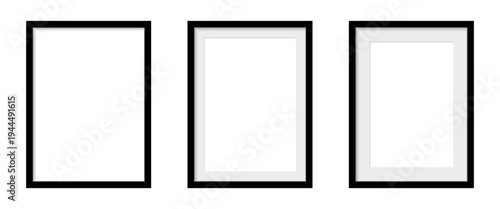 Modern Photo Frame Mockup, Black Picture Frames Mock up on Transparent Background