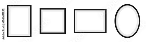 Minimal Picture Frame Mockup Set with Blank Square, Rectangle and Oval Shapes for Photo and Artwork Mock up Display 