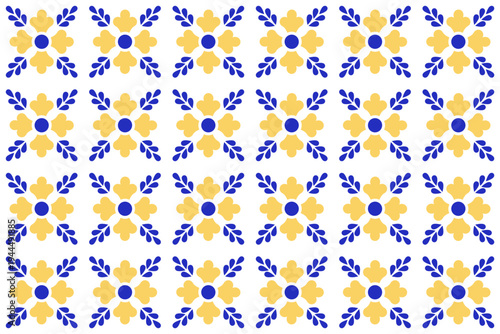 Mexican Talavera Background. Pattern With Flower Motif From Puebla