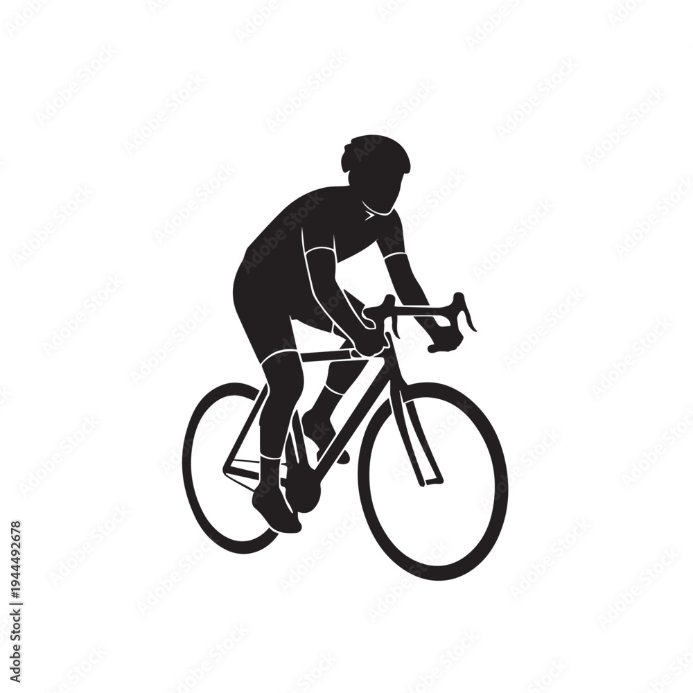 Naklejka premium A professional black silhouette of a cyclist riding a road bike in a racing position