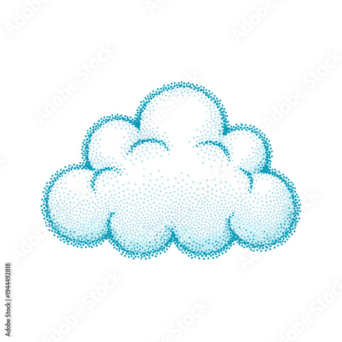 Stylized blue cloud illustration created with stippling technique on a white background