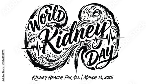 World kidney day logo with kidney health for all slogan