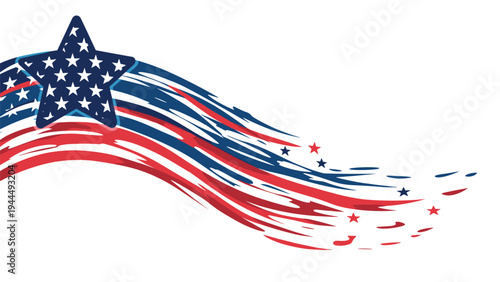 Stylized american flag trail featuring red and white stripes with a blue star at the beginning creating a sense of movement and patriotism.