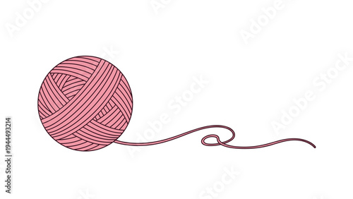 Pink ball of yarn with a long loose thread extending to the right side shown in a simple vector illustration style for craft and hobby designs.