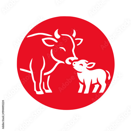 bull ,cow with her baby vector design 