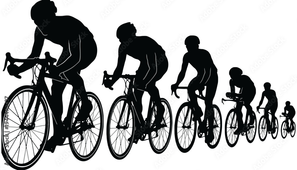 Obraz premium A bicycle silhouette illustration of cyclists in a racing formation