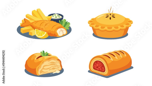 Assorted Pies and Savory Dishes on Plates.