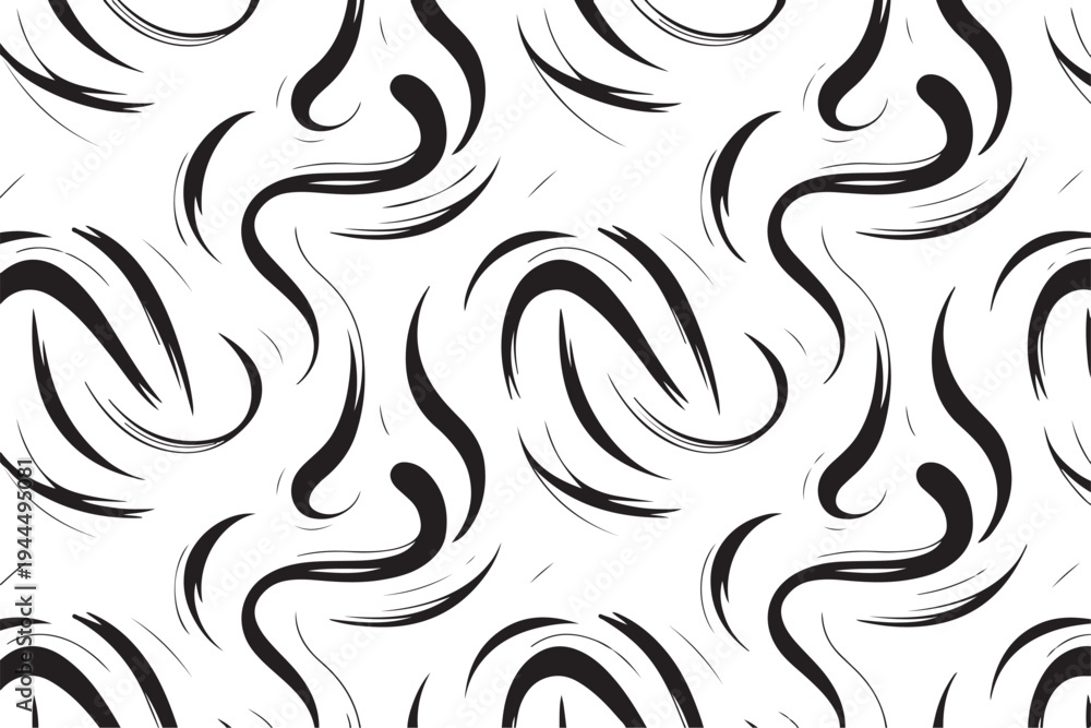 Fototapeta premium Abstract black brush strokes on a gray checkered background, repeating pattern, modern artistic texture