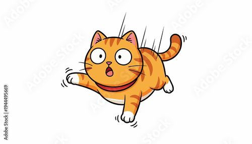 Cute orange cat falling down with a surprised expression.