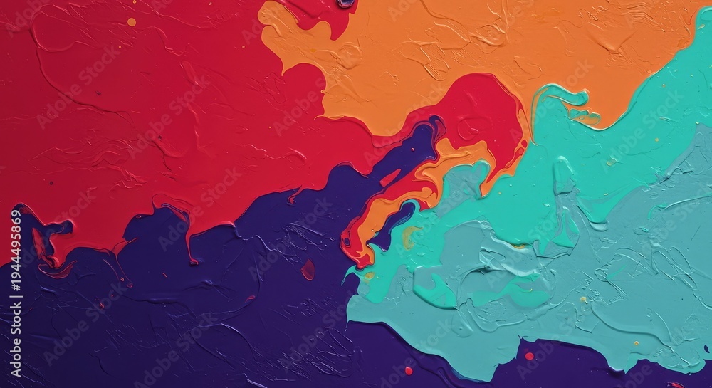 Obraz premium Bold, fluid, expressive abstract artwork presenting a spontaneous interplay of textured strokes and vibrant, saturated color fields, structure, saturated, vivid