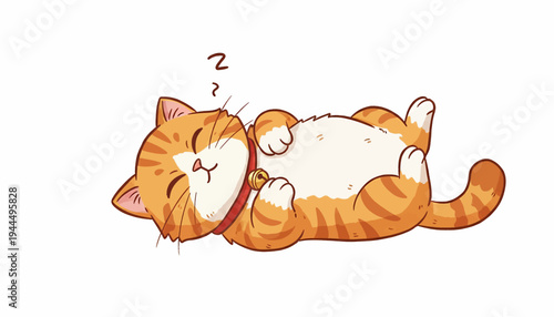 Cute orange tabby cat sleeping peacefully on its back.