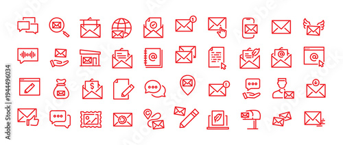 Mailing web icons in line style. Email, text, post office, mail, mailbox, collection. Vector illustration.