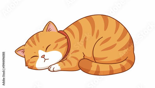 Cute Orange Tabby Kitten Sleeping Peacefully.