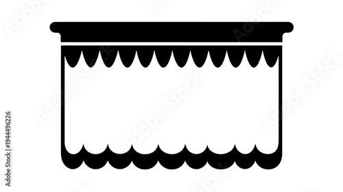 Black and white scalloped awning icon, simple vector graphic for shop fronts, market stalls, commercial signage, and design element