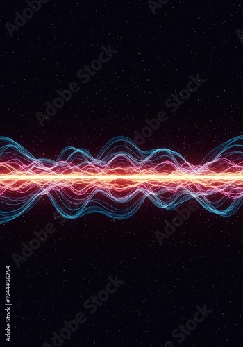 Digital abstract background showing smoothly flowing wave propagation contours across a deep space field. Technology concept illustration, virtual, contour, propagation