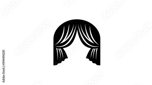 Theatrical stage curtain silhouette. Elegant drama performance show icon for theater, opera, event, and entertainment design.