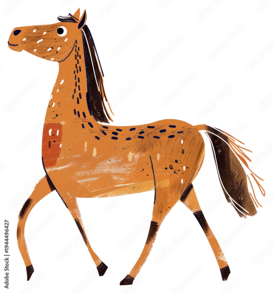 Fototapeta premium PNG Cute horse illustration whimsical animal style.